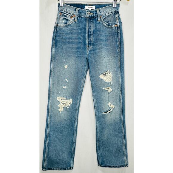 RE/DONE 90’s High Rise Loose Jeans – Medium Wash Distressed – Size 24 - Picture 2 of 10